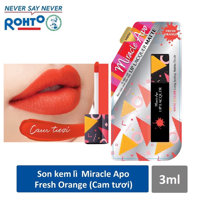 Son kem lì không vỏ -Lacquer Miracle apo lip Lacquer Matte màu: đỏ rực,hồng đậm,cam tươi,hồng đất,cam đất,cam san hô