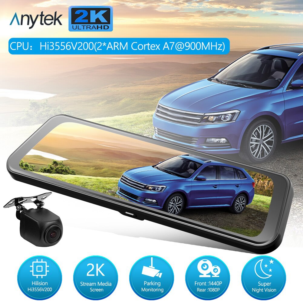 Camera Hành Trình Gương Anytek A26 Quay 2K UHD Màn Hình Cảm Ứng 10 Inch