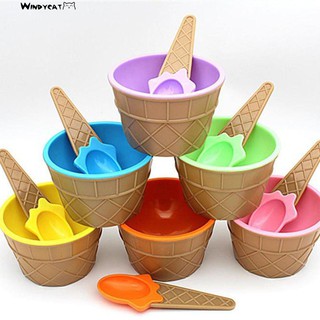 Bộ bát và muỗng bằng nhựa hình kem ốc quế dễ thương cho bé