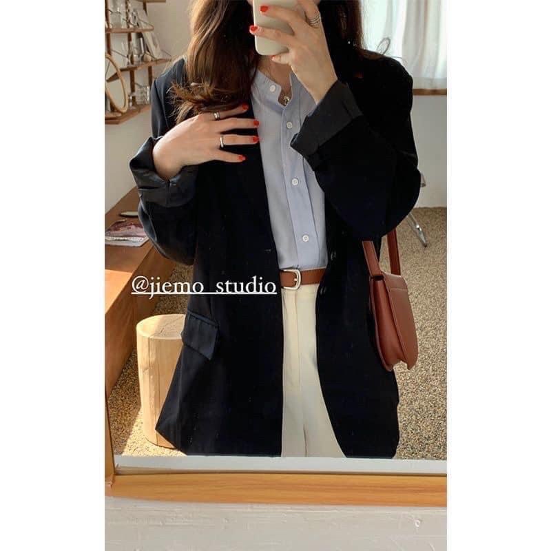 Áo blazer, vest nữ dài tay 2 lớp màu nâu tây, đen có đệm vai cá tính phong cách Hàn Quốc closet | BigBuy360 - bigbuy360.vn
