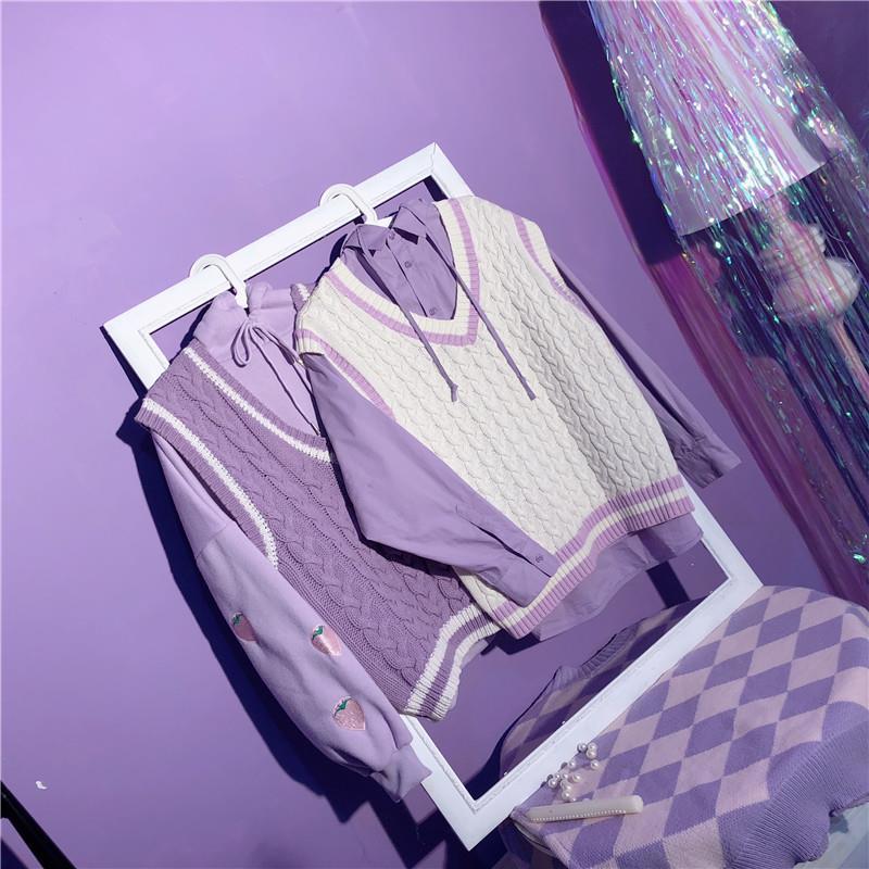 Áo gile/ Áo hoodie thêu quả dâu/ Áo sơ mi dáng rộng thời trang Nhật Hàn cho nữ