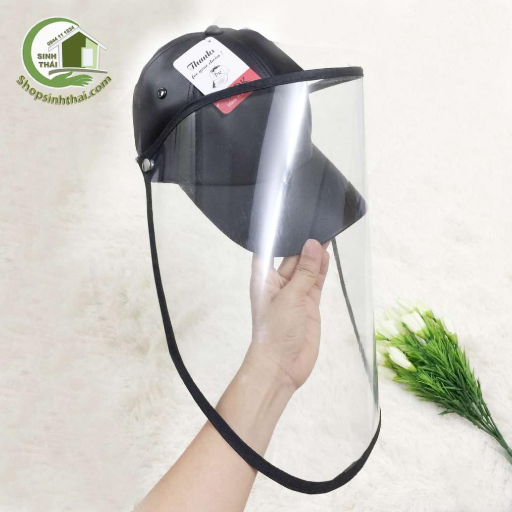 Nón mũ chống giọt bắn nước bọt - nón mũ kết nam màu đen có màn che kính