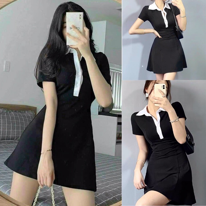 [Mã SR14MAY5 giảm 20K đơn 50K] Đầm Polo Phối Viền Cổ Trắng Phong Cách Chuẩn Ulzzang