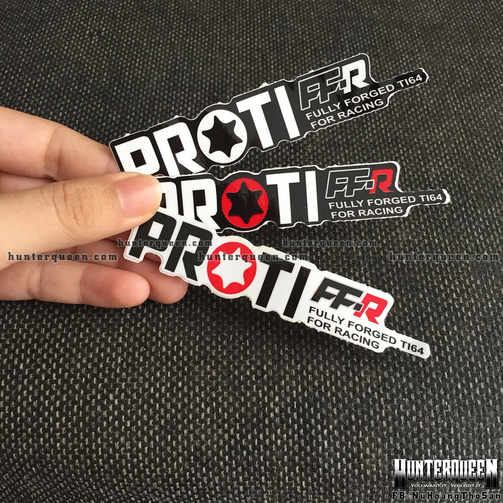 Logo PROTI[10x2cm]. Hình dán decal siêu dính, chống nước, tem đua trang trí. Đổi kích thước, màu sắc theo ý