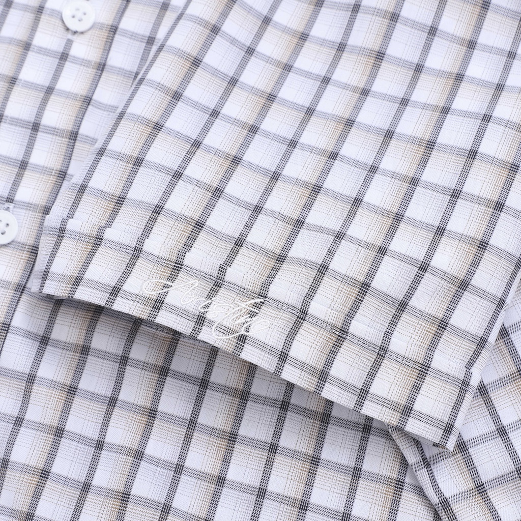 [MẪU MỚI] Áo sơ mi nam ngắn tay ARISTINO in trắng kẻ dobby nâu lịch lãm, thời thượng - ASS006S2