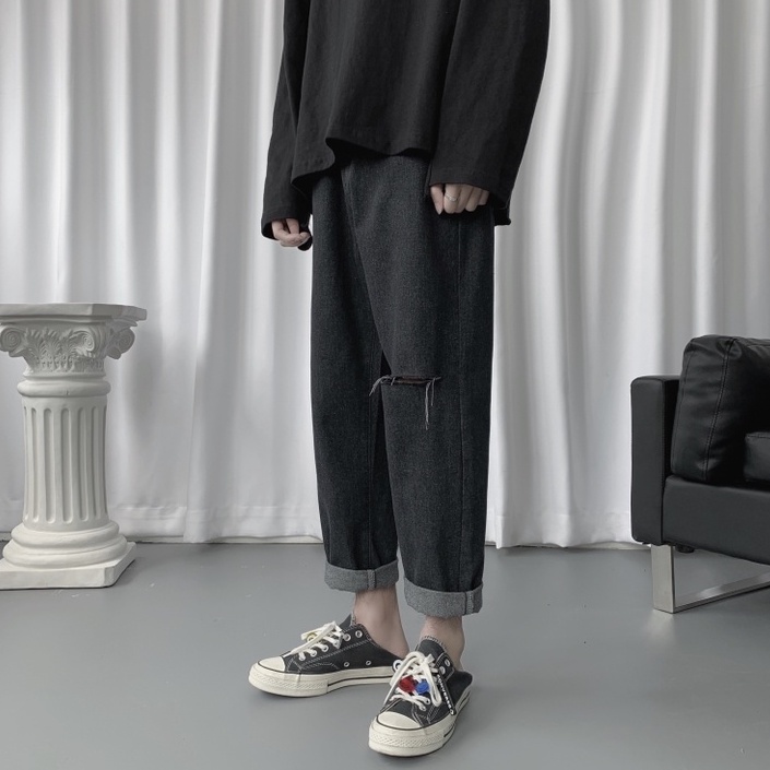 Quần jean nam dáng baggy ống suông rộng TDSHOPNT 3 màu xanh, xám, đen QN01