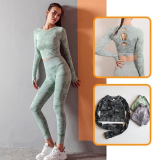 Bộ đồ tập gym nữ màu loang cao cấp , quần tập gym nữ cạp cao , áo tập yoga dài tay , mã ad1002
