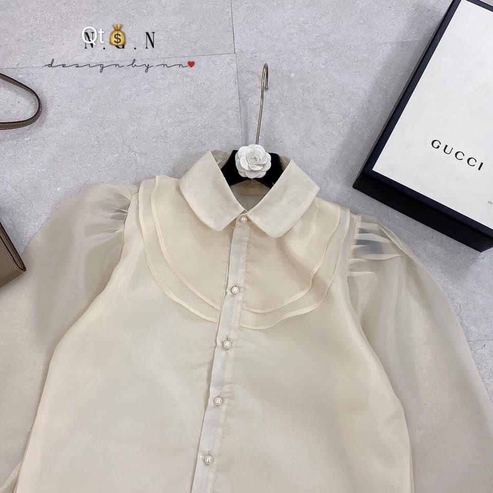 Áo sơ mi tơ bèo 2 lớp cổ sen tay bồng