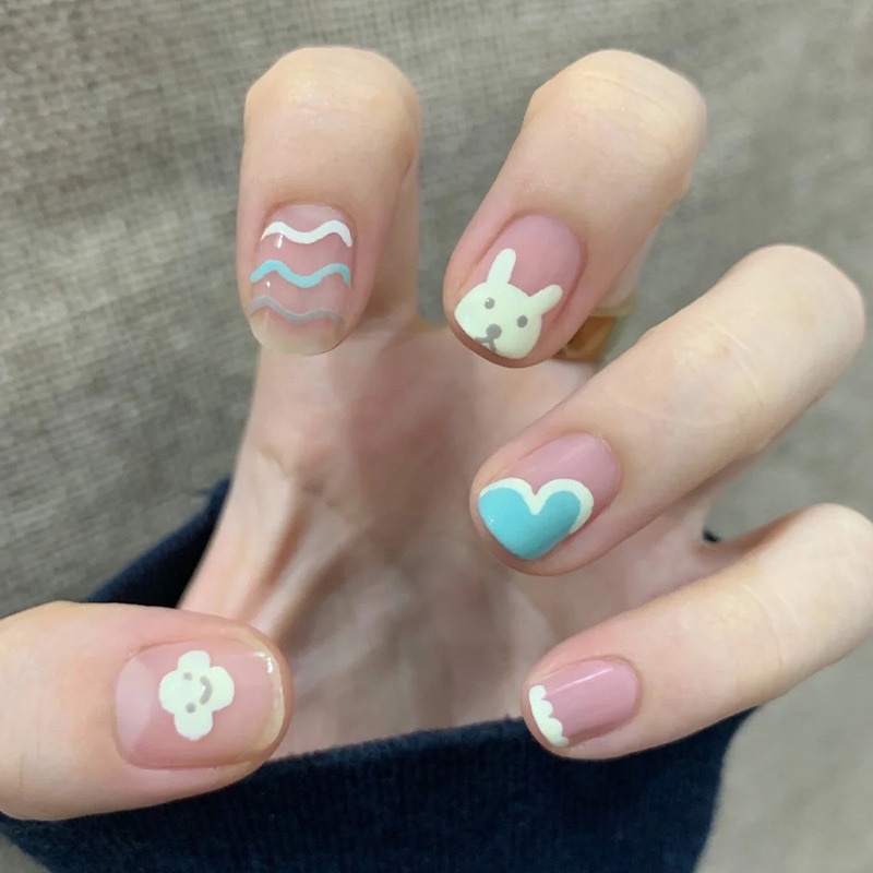 [Hàng mới về]Bộ 24 móng giả form ngắn thỏ siêu cute