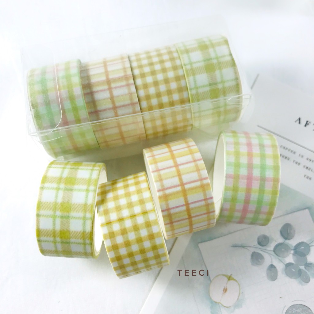 &lt;Ảnh Thật Shop Chụp&gt;Lẻ 1 Cuộn Băng Keo Dính Washi Tape Họa Tiết Caro Trang Trí Sổ Tay Nhật Kí Khay Đựng Bút Teeci582