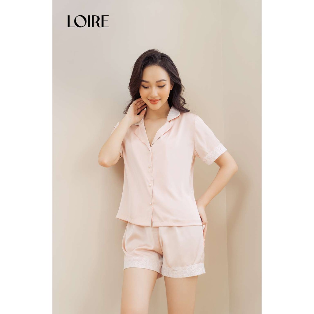 Bộ Đồ Ngủ Pijama Lụa Hồng Phối Viền Ren Loirechic LPN01