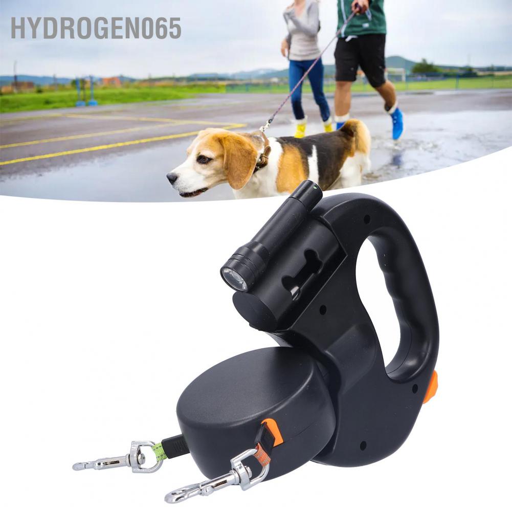 Dây xích tự động có thể thu vào cho thú cưng 1 Tow 2 chó đôi với đèn pin và dụng cụ phân phối túi Hydrogen065