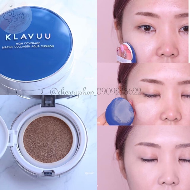 [KÈM LÕI] Phấn nước Klavuu Blue Pearlsation High Coverage Marine Collagen Aqua Cushion SPF50+/PA+++ ( kèm lõi )