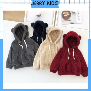 Áo nỉ hoodie lông tai gấu siêu ấm cho bé trai và bé gái 8-18kg