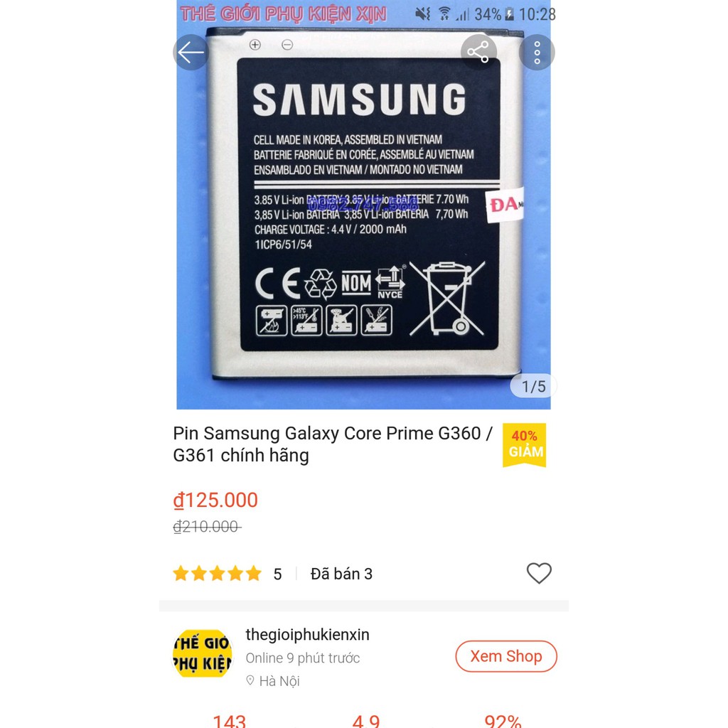 Pin Samsung Galaxy Core Prime G360 G361 | Galaxy J2 2015 J200 chính hãng