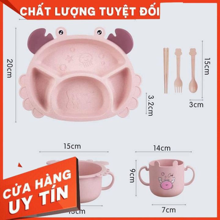 Combo Khay ăn dặm lúa mạch hình khủng long cho bé  - Chất liệu : Nhựa PP + bột ép từ cây lúa mạch. Chịu