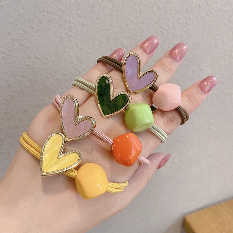 Cột tóc trái tim kèm lục giác màu sắc dây đôi chắc chắn CT132