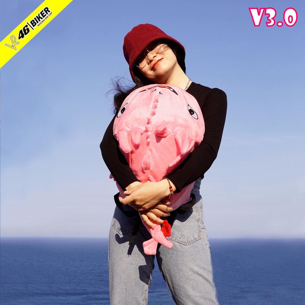 Balo hình thú rồng con răng sún vải nhung màu hồng ánh kim 2 lớp cỡ trung- balo nam nữ siêu cute