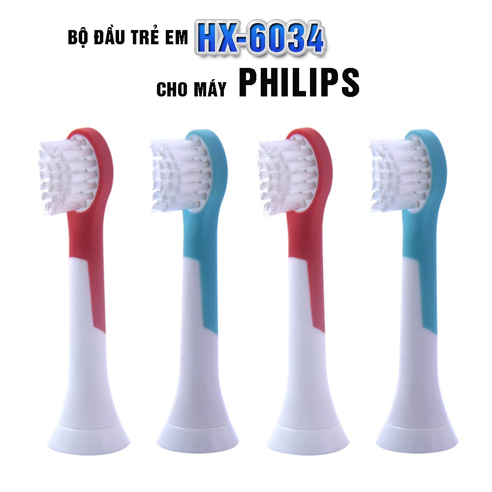 Cho máy Philips Sonicare, Kids HX-6034, Bộ 4 đầu đánh răng điện trẻ em, Minh House