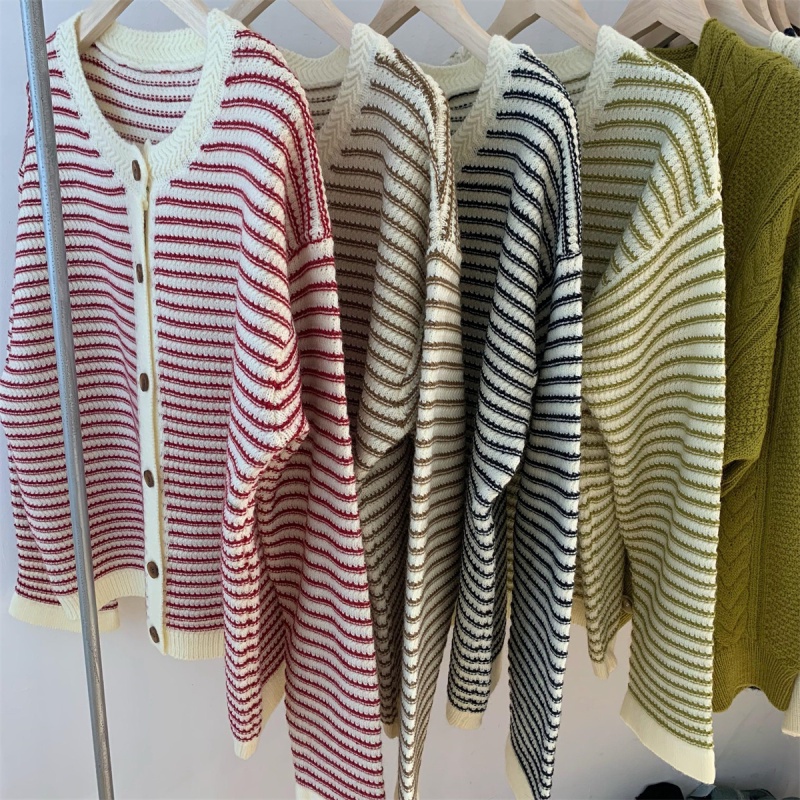 Áo len cardigan NZN tay dài cổ tròn họa tiết kẻ sọc phong cách Hàn Quốc thời trang mùa thu cho nữ