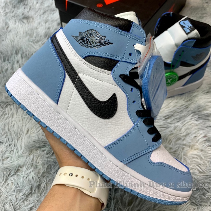Giày Jordan xanh dương đen trắng cổ cao jd University blue high nam nữ hàng tiêu chuẩn