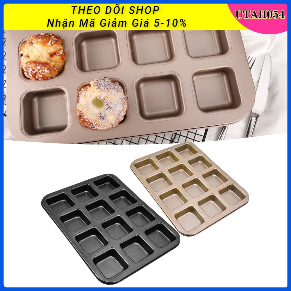 🌈Hàng Sẵn Khuôn Vuông 12 ô Làm Bánh Mì / Bánh Ngọt Chống Dính Khuôn nướng Cupcake mini 12 khoang bằng thép carbon