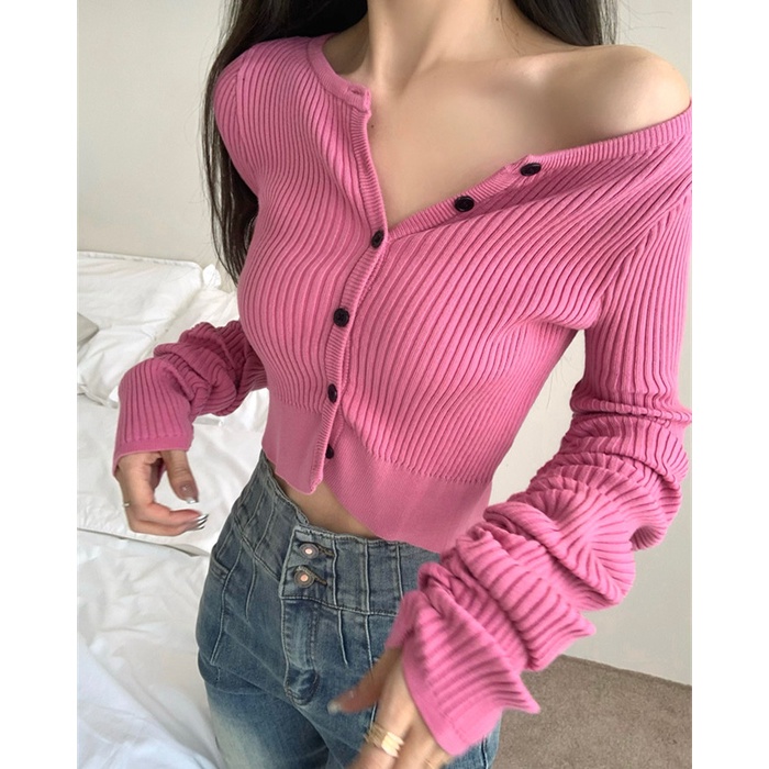 Bộ Áo Dệt Kim Dài Tay + Quần Denim Lưng Cao Thời Trang Dành Cho Nữ