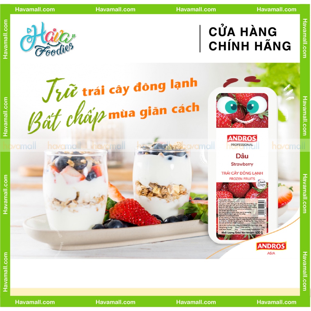 Dâu Tây Đông Lạnh ANDROS 600gr - Tặng Kem Phô Mai Hủ 28gr