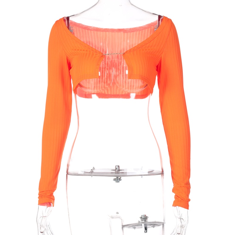 DUNEA Áo thun tay dài dáng ngắn phối khóa kim loại thời trang mới cho nữ