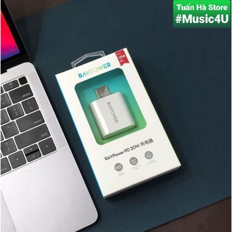 Bộ sạc nhanh RavPower 20W và cáp RP-CB054 cho IPhone 12, IPhone 12 Pro, IPhone 12 Pro Max [Music4U]