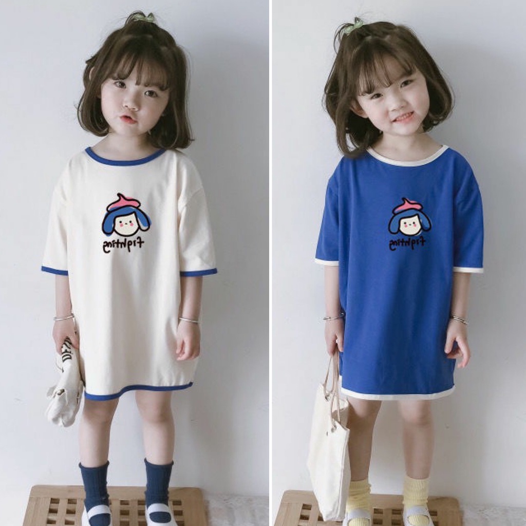 V087- Váy xuông bé gái tay lỡ sz 80-140, váy cho bé in hình thời trang