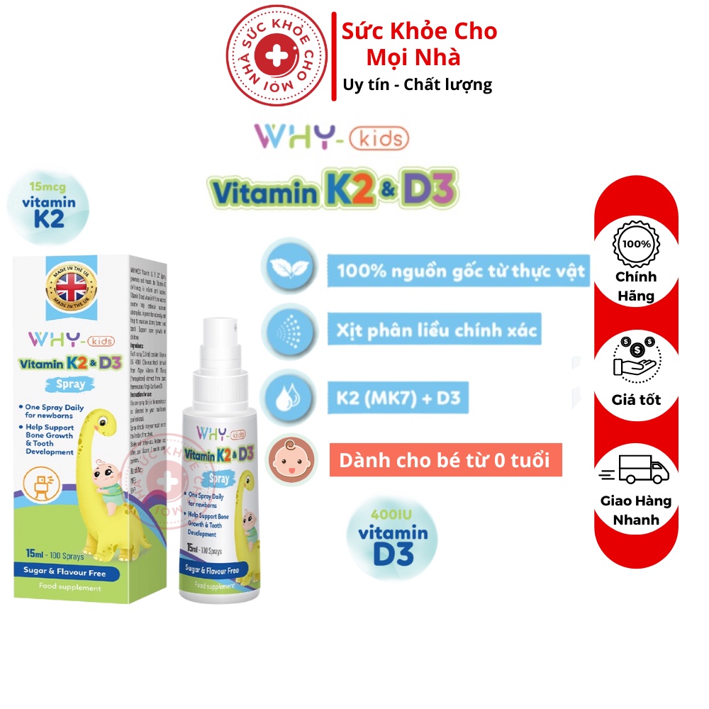 WhyKids Vitamin K2 D3. Giúp bổ sung vitamin D3 K2 tăng cường hấp thu canxi