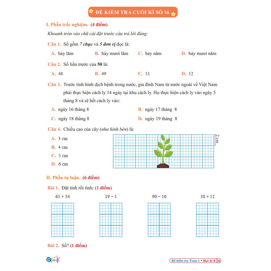 Sách - Đề Kiểm Tra Toán 1 - Cánh Diều - Học Kì 2