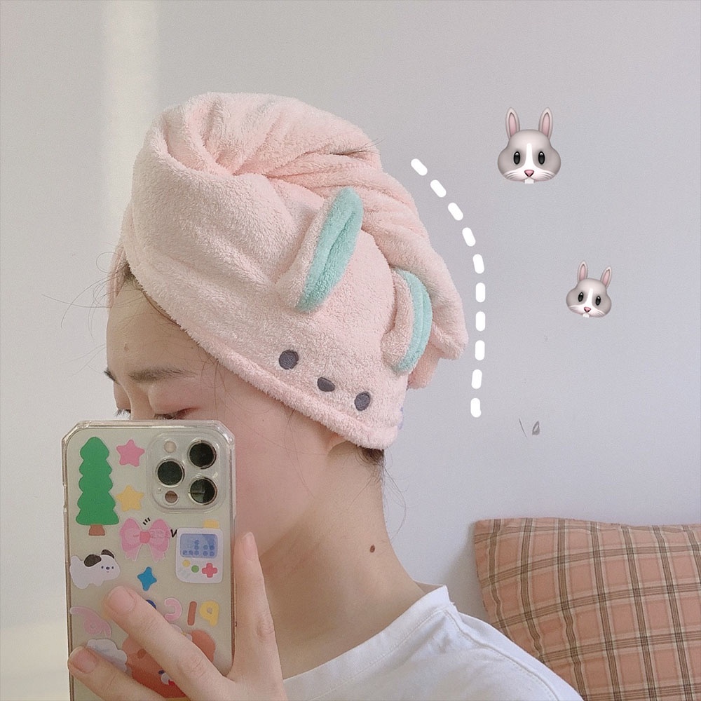 Mũ Trùm Đầu Bằng Vải Lông Cừu San Hô Mềm Mại Thấm Hút Nước Nhanh Khô Thiết Kế Dễ Thương Cho Nữ