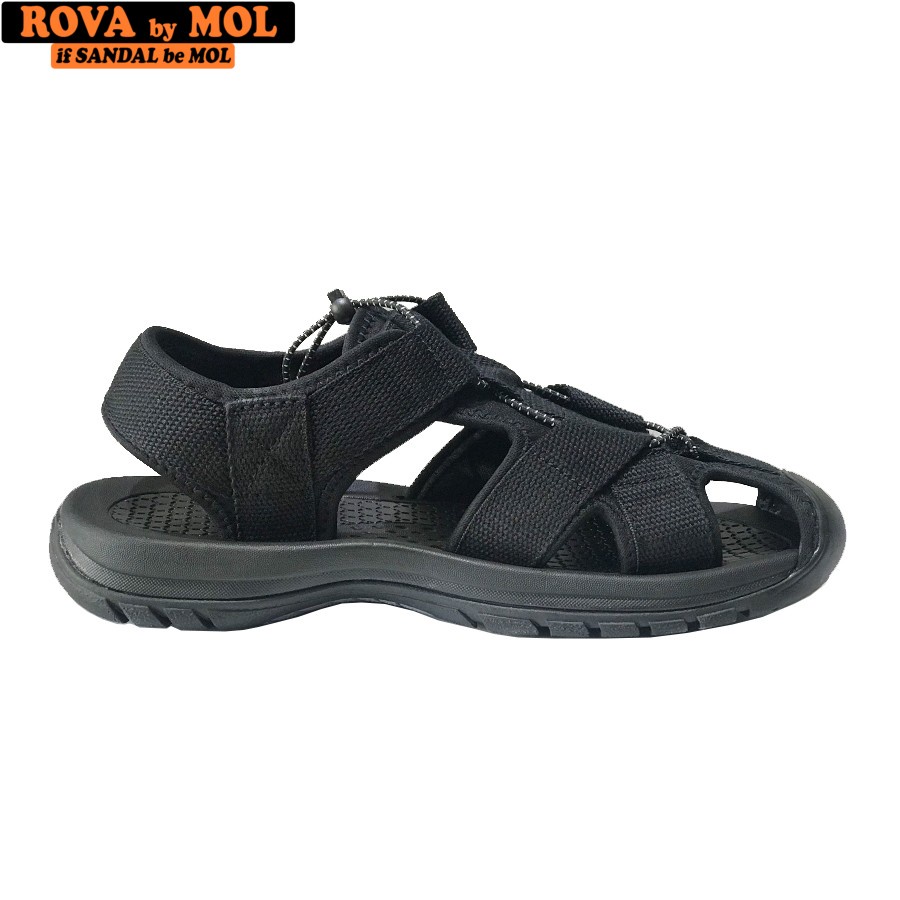 Giày sandal nam bít mũi hiệu Rova đế cao su quai dù thích hợp đi làm đi phượt đạp xe màu đen mã RV626
