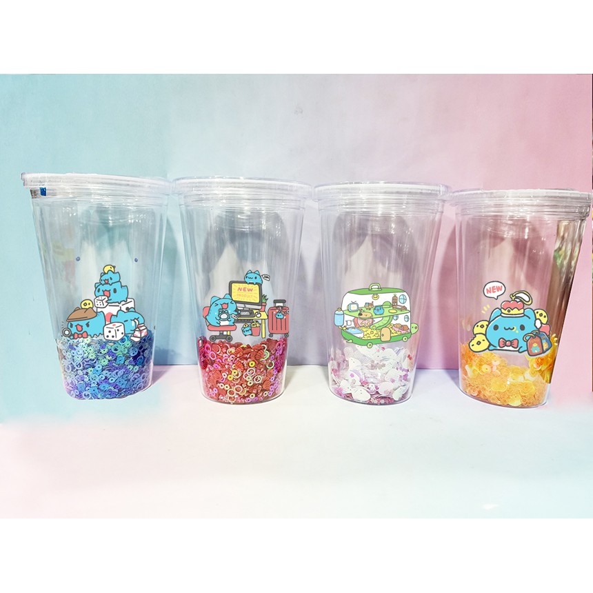 cốc 2 lớp mèo capoo kim tuyến CNKI36 cốc giữ nhiệt ly 2 lớp cốc làm lạnh dễ thương 500ml