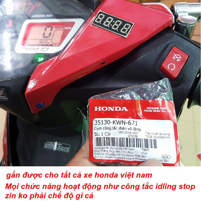 Công tắc Tắt Máy Tạm Thời màu đỏ giống xe SH300i Gắn Cho Các dòng Xe Honda kèm jack cắm