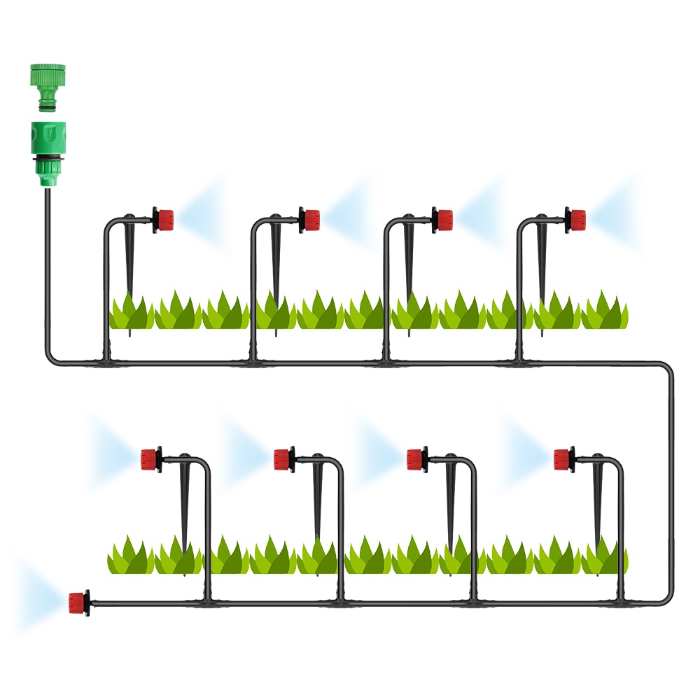 Ống 25M 4 / 7mm Hệ thống tưới nhỏ giọt tự động Bộ dụng cụ tưới nước tự động Bộ dụng cụ tưới nước có thể điều chỉnh Micro Sprinkler cho vườn