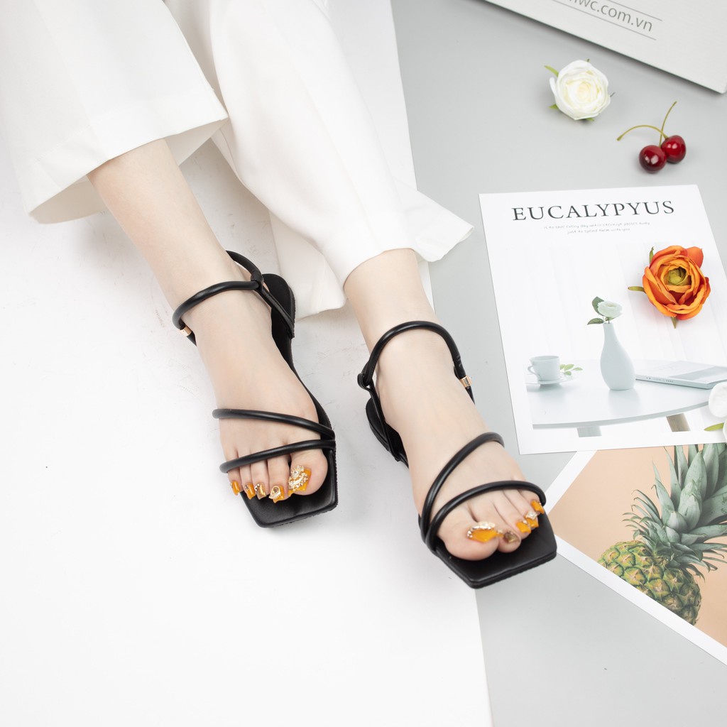 Giày Sandal Nữ MWC Đế Bệt Mũi Vuông Quai Mảnh Dây Chéo Trẻ Trung Màu Đen Kem NUSD- 2765