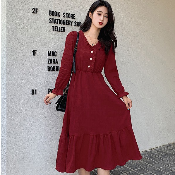 [L&P] Phong cách Hepburn  phong cách mới  váy trắng kiểu Pháp  váy dài tay tính khí thời trang | BigBuy360 - bigbuy360.vn