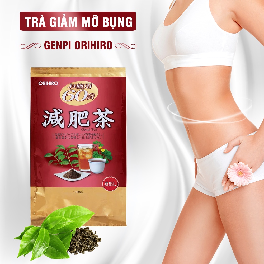 Combo 2 gói trà giảm mỡ bụng Nhật Genpi Orihiro, hỗ trợ giảm cân, đốt mỡ không cần ăn kiêng, 2 gói x 60 túi lọc GEN02