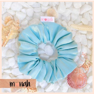 Dây cột tóc, buộc tóc scrunchie màu xanh dương biển lụa tơ bóng