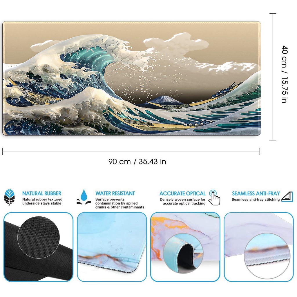 Tấm lót chuột chơi game hình sóng biển phong cách Nhật Bản nhiều kích thước