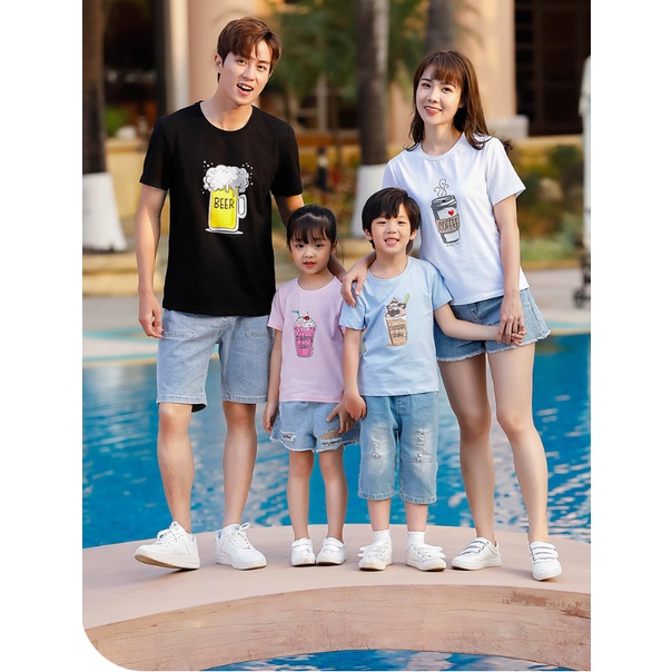Áo gia đình Familylove - Mẫu Đồng phục gia đình Ly Beer Coffee Sinh Tốt Mới cực dễ thương chất liệu cotton 100% co giãn