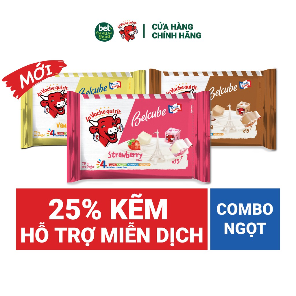 Combo 3 gói Phô Mai Vuông Belcube - 3 Vị Ngọt  - Hỗ Trợ Hệ Miễn Dịch