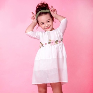 Váy trắng phối hoa eo Lk0160
