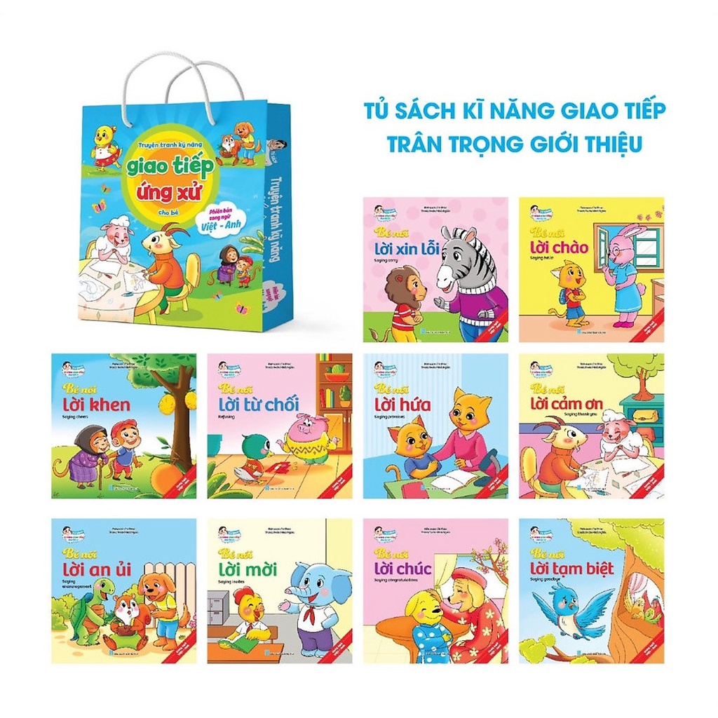 Sách Truyện Tranh Kỹ Năng Giao Tiếp Ứng Xử Cho Bé - Song Ngữ Việt Anh - Kèm File Nghe Đọc Tiếng Anh (Bộ 10 cuốn)