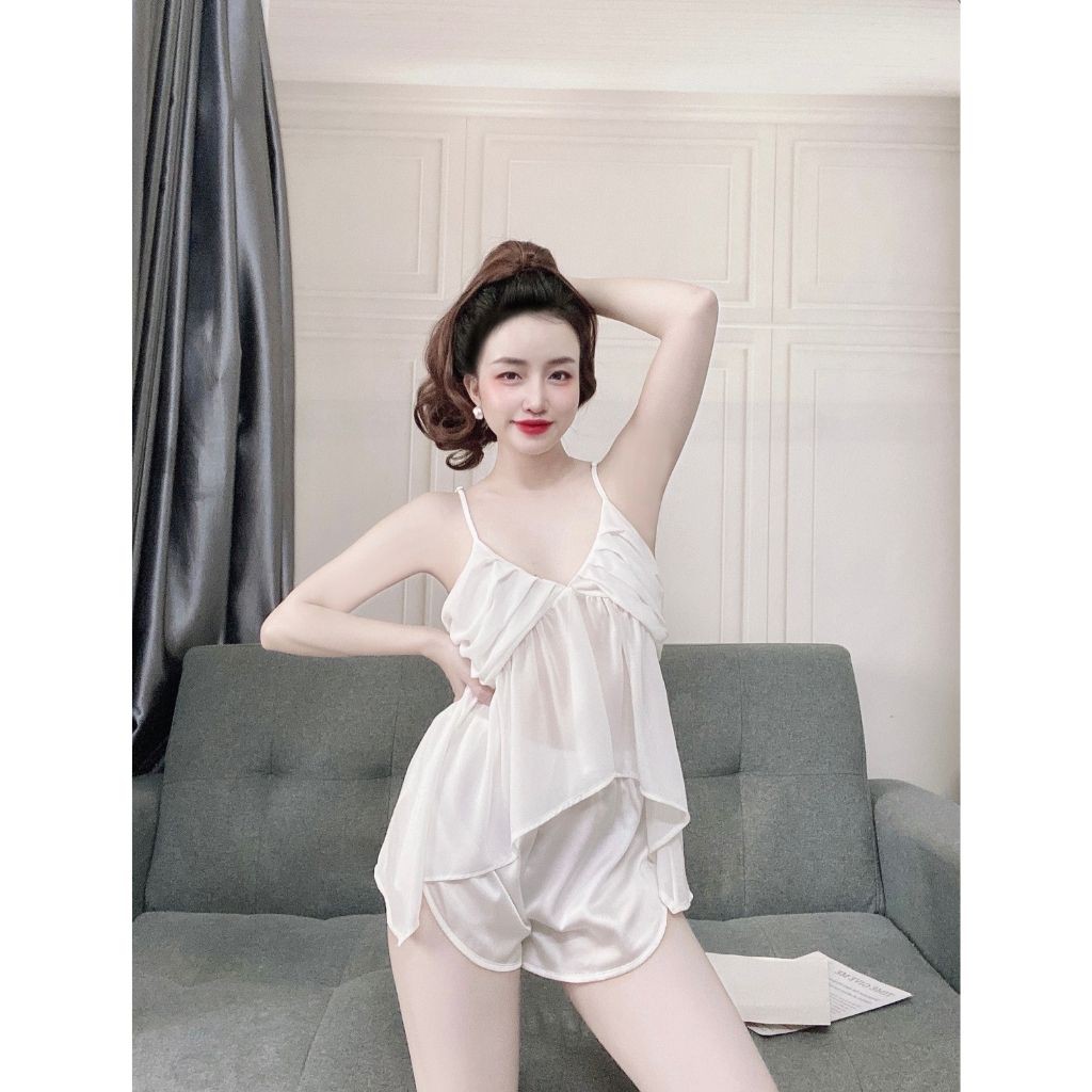 Đồ ngủ nữ❣️FREE SHIP❣️Đồ ngủ BIGSIZE lụa Chiffon phối Satin cao cấp mềm mại xinh xắn < 70kg | BigBuy360 - bigbuy360.vn