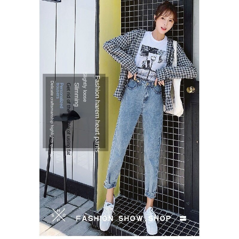 Pants Korean Version of the Jeans Simple Fashion Jeans High Waist Student Loose Slimming Ankle-Tied Harem Pants Cropped Pants