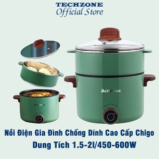 Nồi Điện Gia Đình Chống Dính Cao Cấp 1.5- 2l, Nồi Lẩu Điện Đa Năng Mini 3 Tầng Có Xửng Hấp Chính Hãng Bảo Hành 12 Tháng